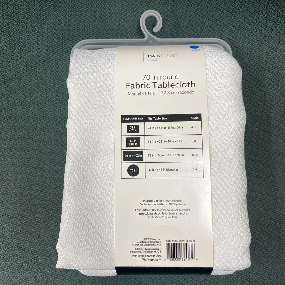 Mainstays Artic White Tablecloth 70” Round Polyester Easy Care NEW